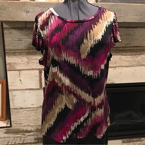 East 5th Dressy 1X Flutter Sleeve Top, Magenta, Gold/Tan, Black